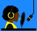 Woman in headphones and microphone with pop filter. Sound recording studio. Vector